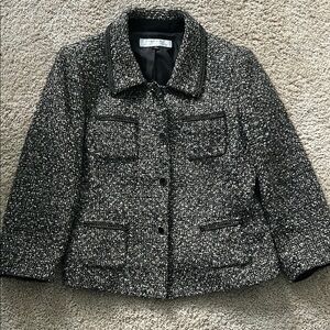 Tahari Black and Gray Blazer Tweed Structured Design